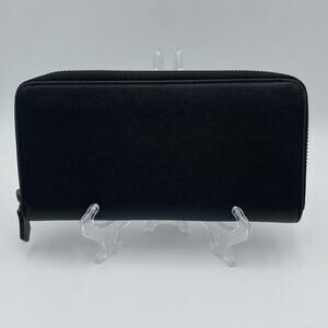 Atianni Black Saffiano Leather Zip Around Continental Wallet RFID Protection